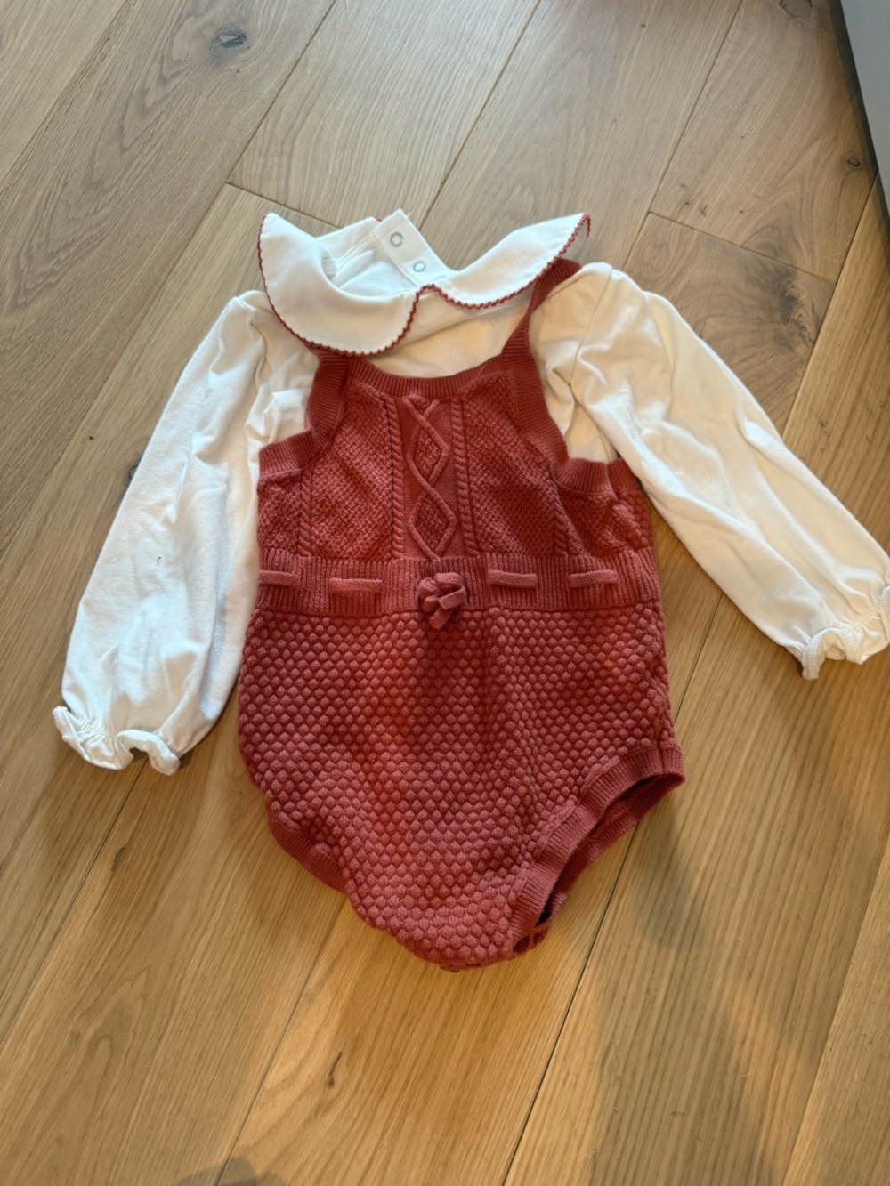 cloud island Rust Red Knit Baby One-Piece with White Collar